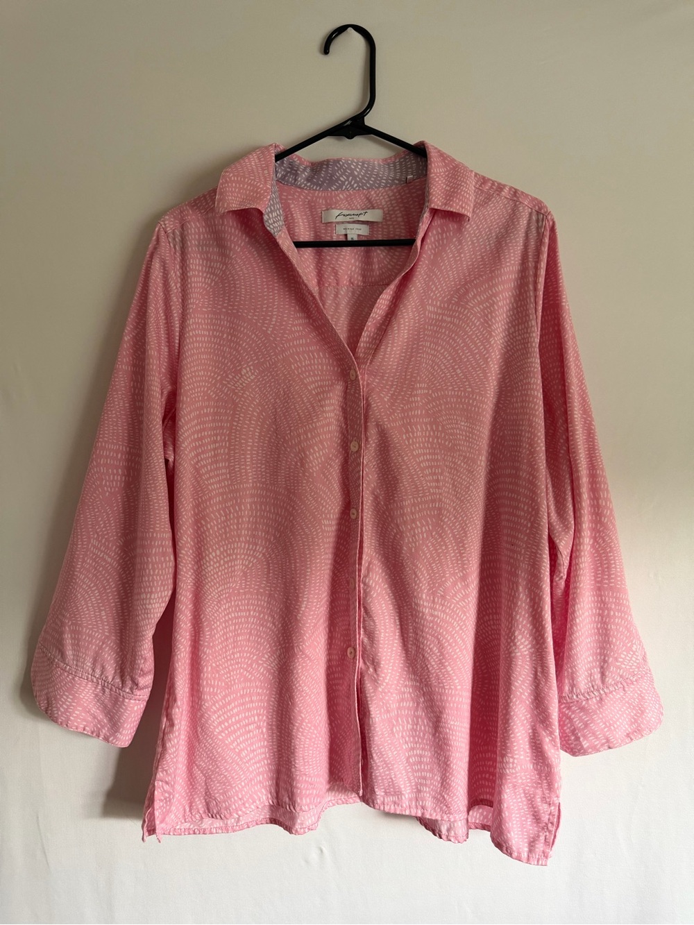 Foxcroft Button Up Shirt 16 Wrinkle Free Pink Geometric Long Sleeve Breathable